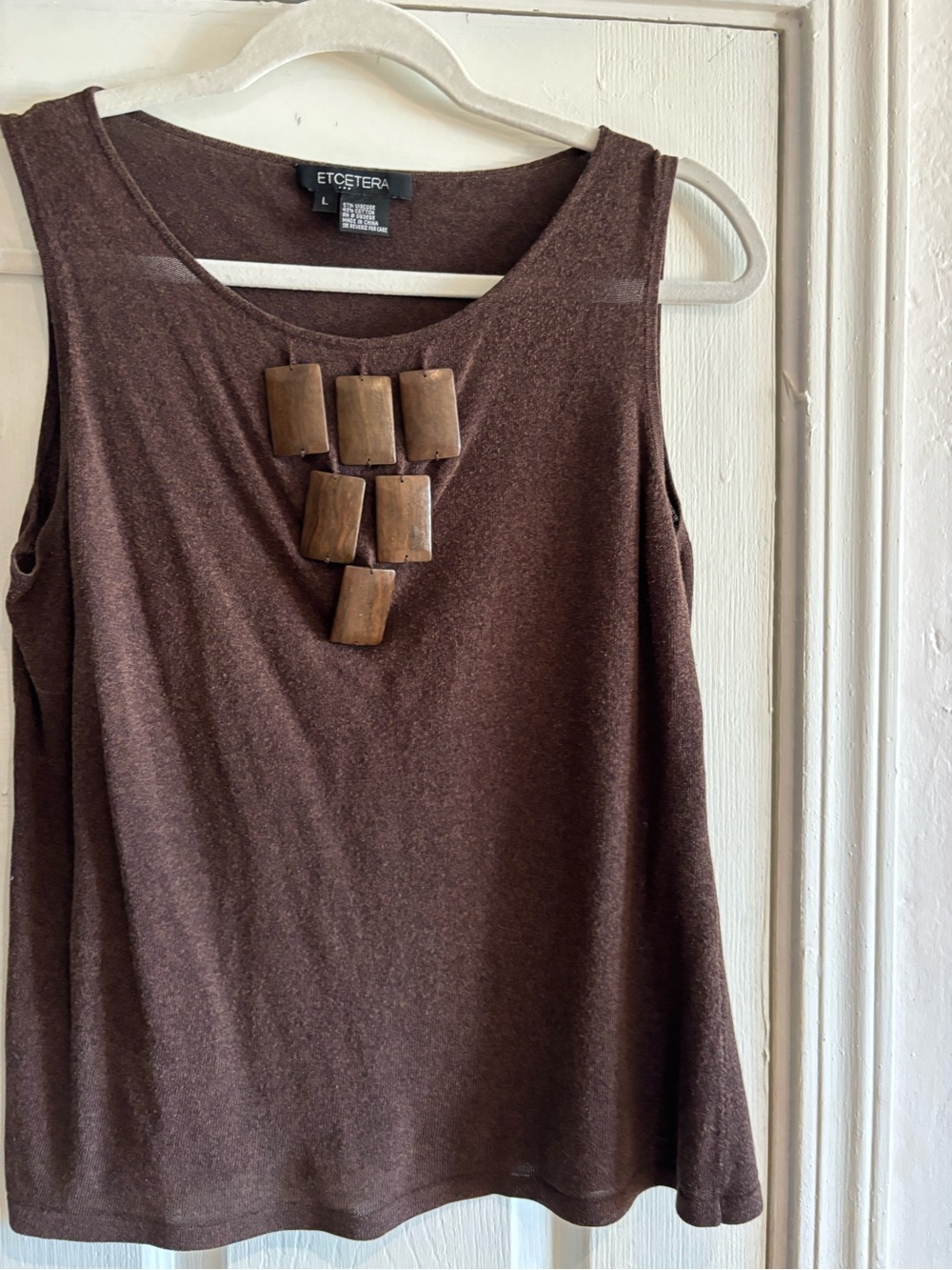 Etcetera Brown Tank Top with Wood Accent Neckline